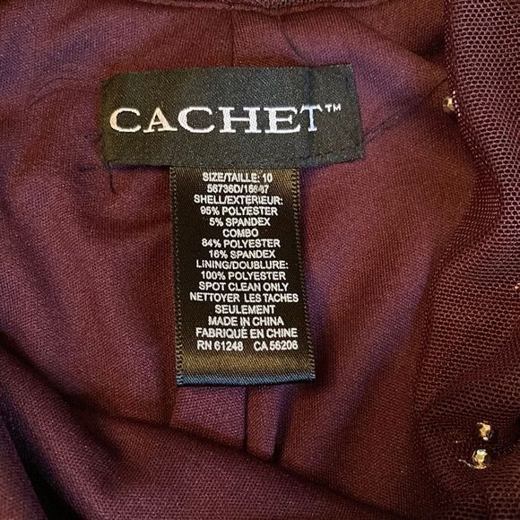 Cachet Gown Maxi Gold Beads Front & Back Neckline Burgundy Color Formal Gown - Picture 3 of 13